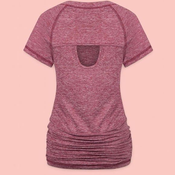 Women's red/burgundy sportswear top with open back detail - Picture 2 of 8